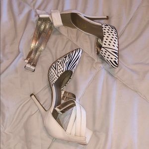 Strapy black and white heels